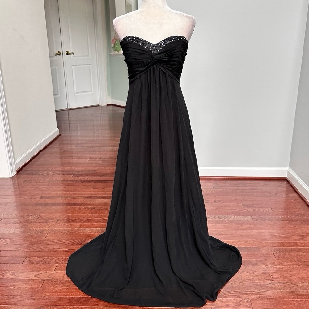 David's Bridal Black Beaded Trim Simple Elegant Strapless Gown Dress Size 12